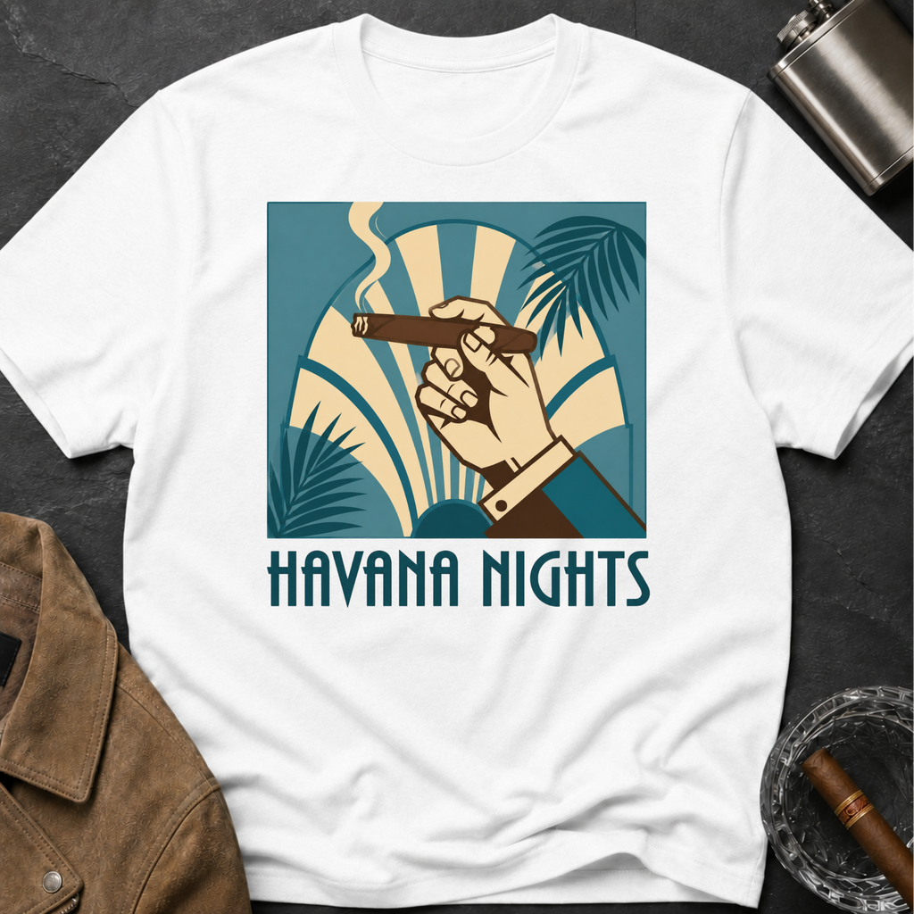 Havana Nights T-Shirt — Retro Tropical Cigar Palm Tee
