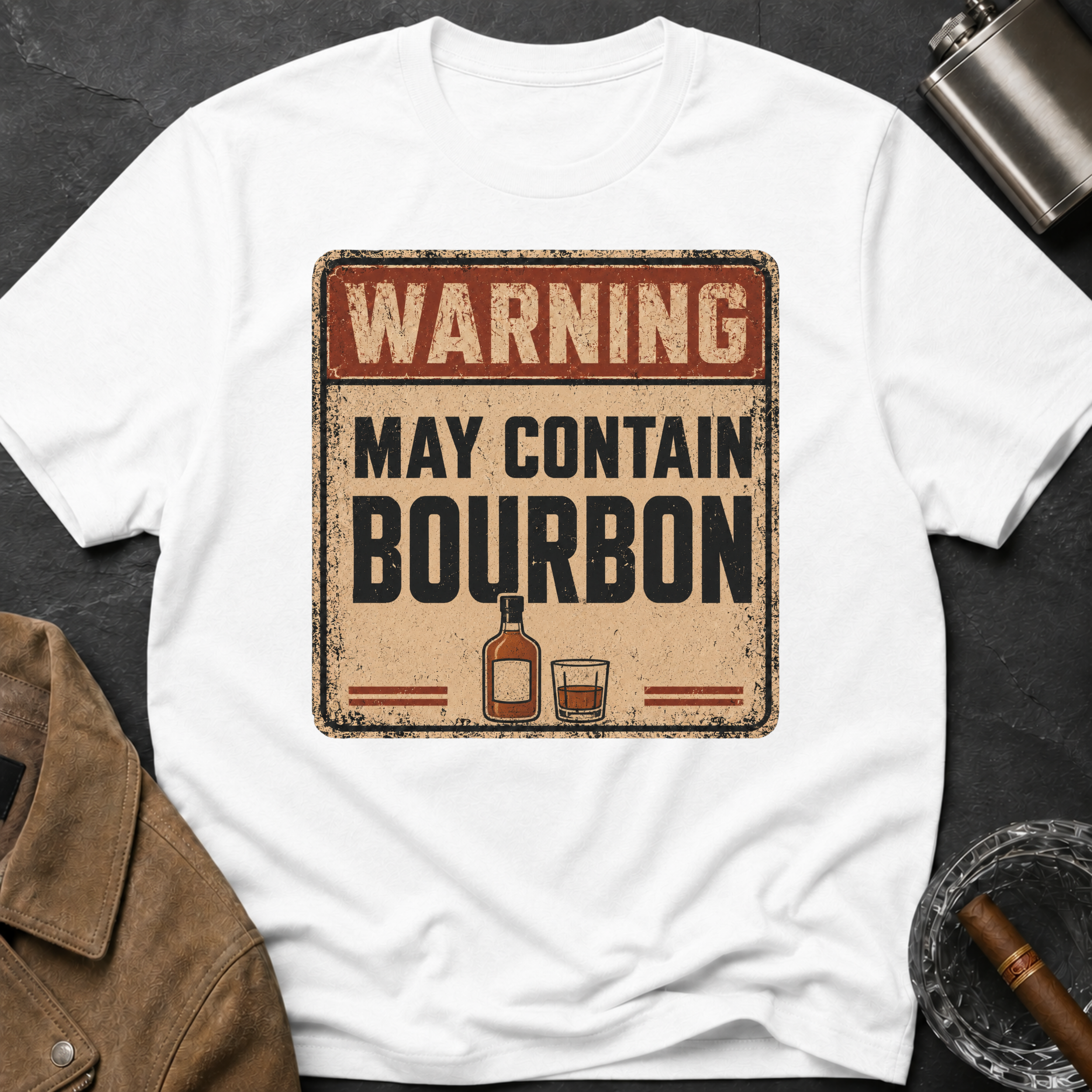 Warning May Contain Bourbon T-Shirt — Vintage Whiskey Sign