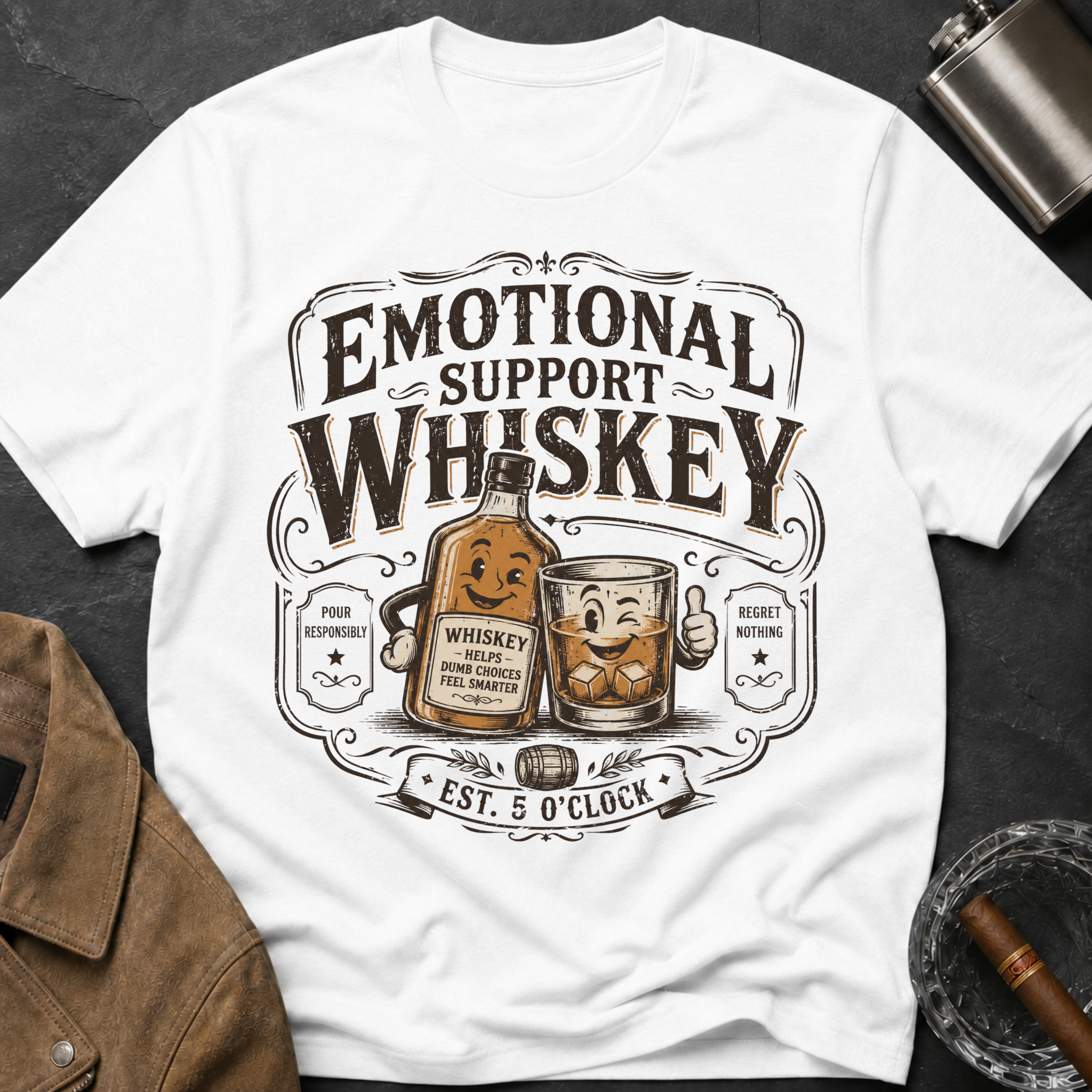 Emotional Support Whiskey Bottle & Glass T-Shirt