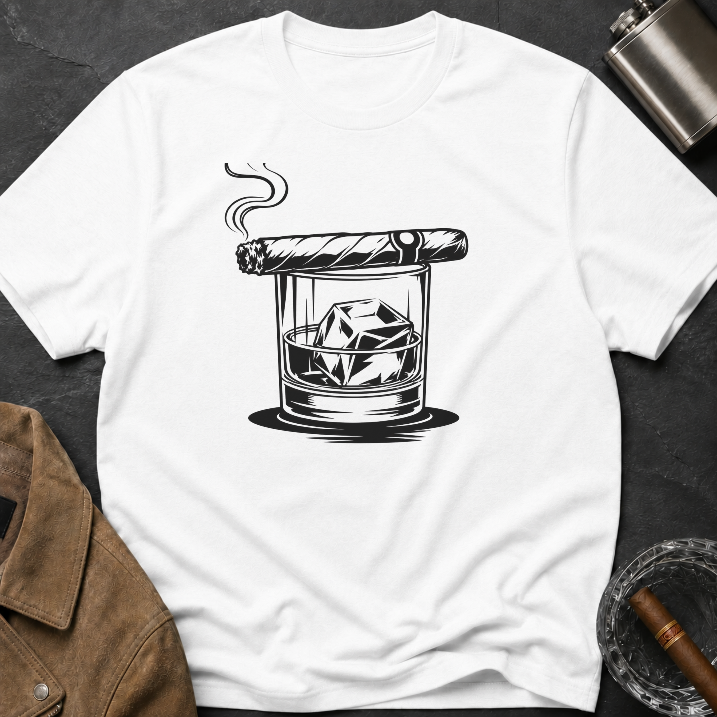 Cigar & Whiskey Glass Graphic T-shirt