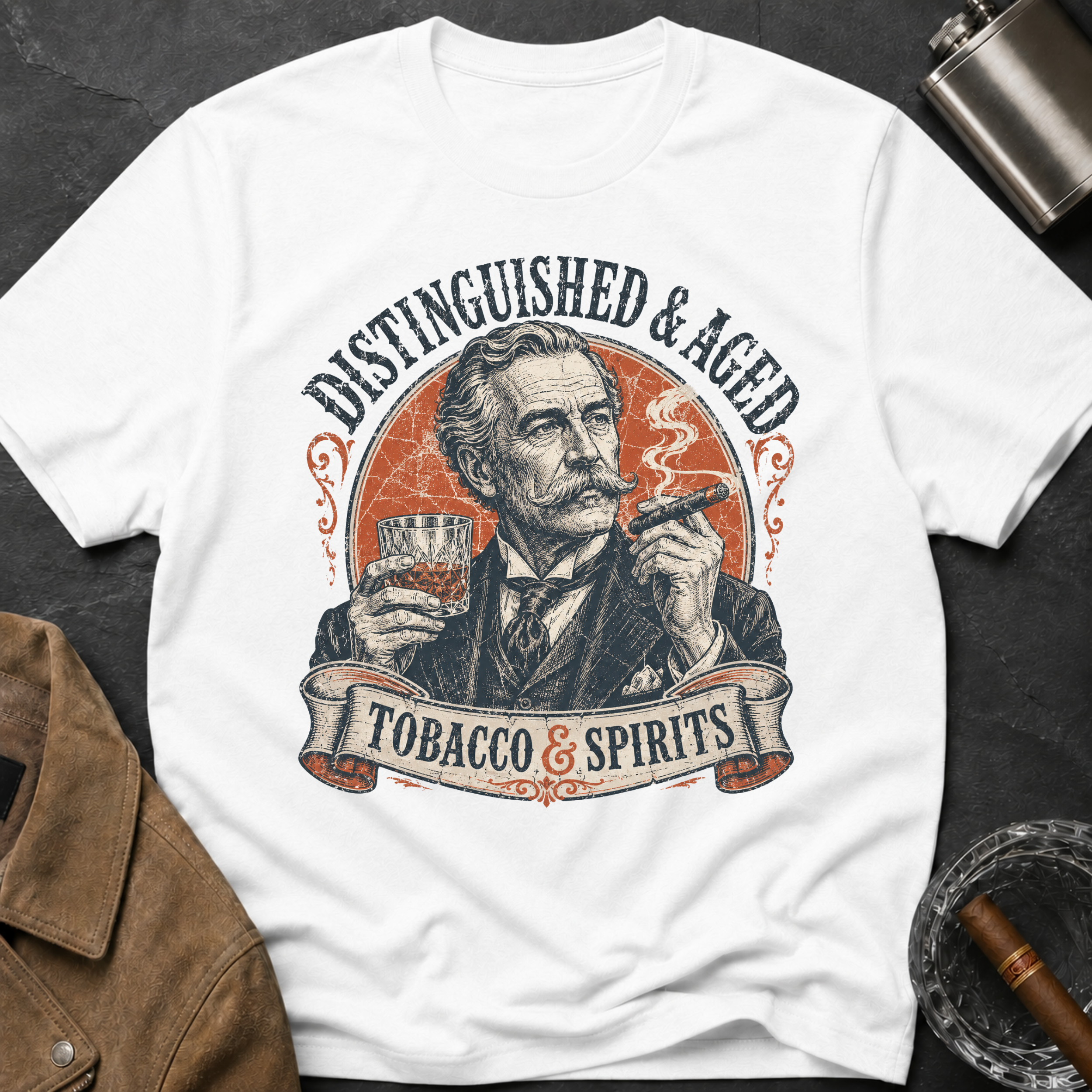 Distinguished & Aged — Vintage Gentleman Tobacco & Spirits Graphic T-Shirt