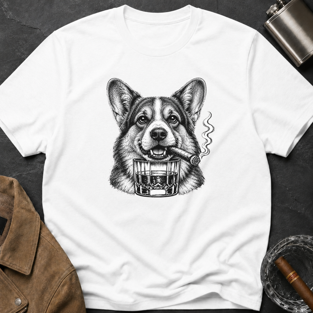 Welsh Corgi Cigar Whiskey T-Shirt