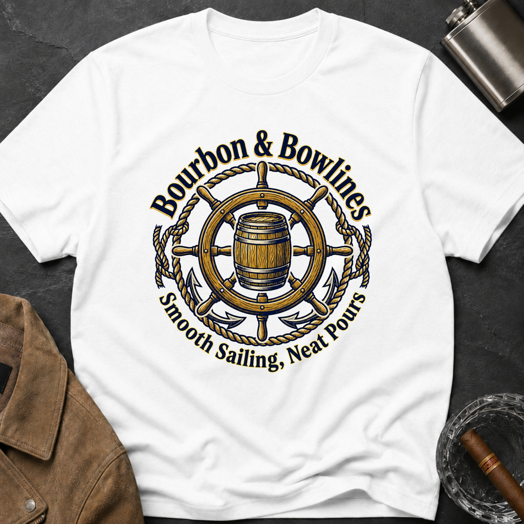 Bourbon & Bowlines — Nautical Whiskey Sailing Graphic T-Shirt