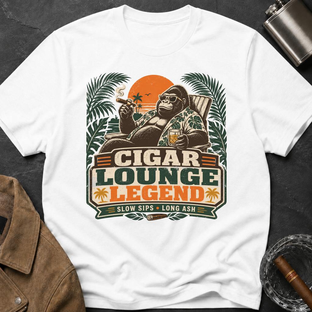Cigar Lounge Legend T-Shirt — Vintage Retro Smoking Ape Design