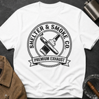 Shelter & Smoke Co. Vintage Logo T-Shirt — 'Premium Exhaust' Retro Graphic Tee