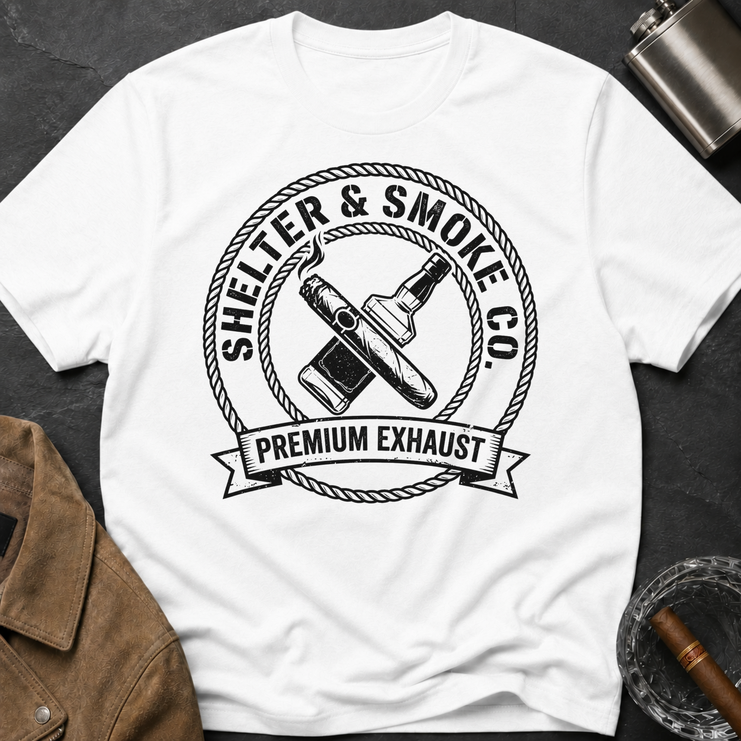 Shelter & Smoke Co. Vintage Logo T-Shirt — 'Premium Exhaust' Retro Graphic Tee