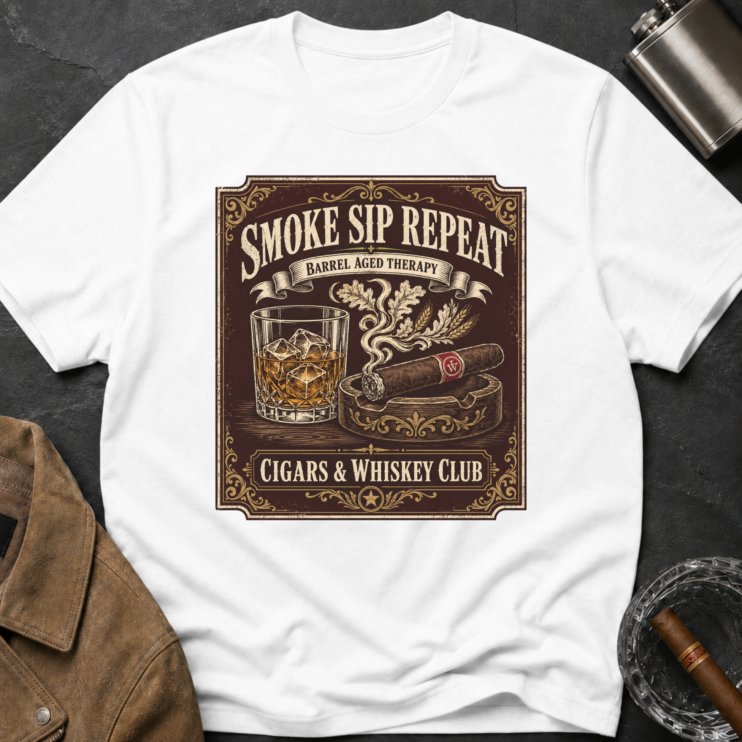 Cigar & Whiskey "Smoke Sip Repeat" T-Shirt